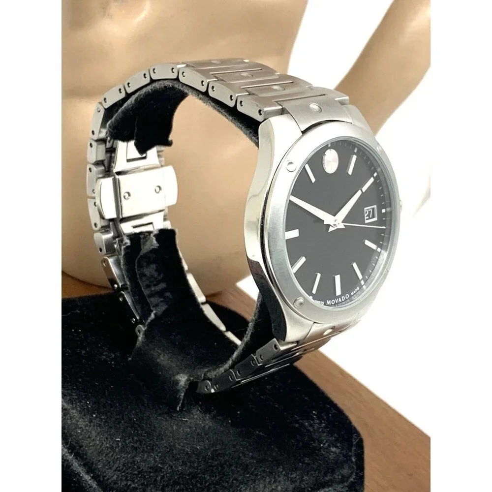 Movado Men's Watch 0607541 SE Black Dial Swiss Quartz Silver Steel 41mm